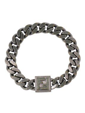 Fendi FF Logo Chain Bracelet Bangle Metal Silver